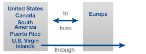 THE UNITED STATES, THE U.S. VIRGIN ISLANDS, PUERTO RICO, CANADA AND SOUTH AMERICA (EXCEPT BRAZIL, CHILE, PERU) TO/THROUGH/FROM EUROPE 